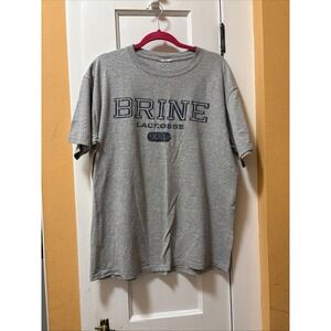 Brine Lacrosse Logo T-Shirt Mens Size L-XL Gray Faded Grunge Sportswear